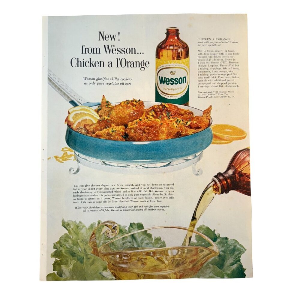 Vintage 1961 Wesson Cooking Oil Chicken A L'Orange Recipe Advertisement Print Ad